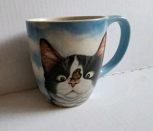 Tazza tazza tè caffè ceramica multicolore Hugo Hege gatto con farfalla sul naso - Foto 1 di 4