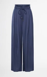 Women’s Navy Wide Leg High Waisted Satin Pants Size 10 - Picture 1 of 5