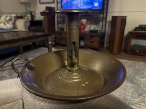 Antique Brass Chamberstick Push Up Candle Holder Candlestick 6” Tall - Picture 1 of 9