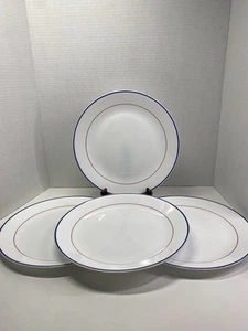 Corelle PLYMOUTH Patriotic USA Dinner Plate 10”Blue Red Rings Set Of 4 Vintage - Picture 1 of 16