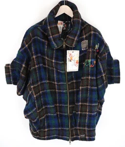 Desigual Women's Jacket 42 Checkered Pattern Wool Blue Green Blend Short Sleeves - Picture 1 of 8