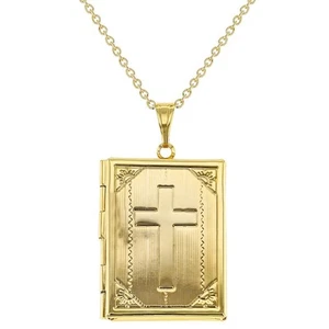 Cross Religious Holy Bible Photo Locket Remembrance Pendant Necklace 19" - Picture 1 of 6