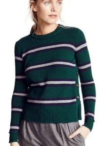 AUTUMN CASHMERE sz S Green, Navy and Gray Striped Cashmere Crew Neck Sweater - Picture 1 of 4