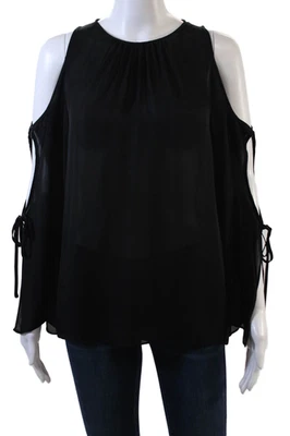 Ramy Brook Womens Silk Sheer Cold Shoulder Long Sleeve Blouse Solid Black Size S - Image 1 of 4