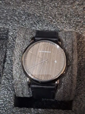 Emporio Armani Men's Quartz Watch Wood Grain Dial Gunmetal Case. New Band Excel - Image 1 of 4