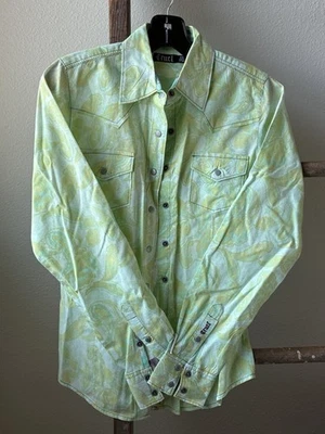 CRUEL GIRLS Paisley Western Shirt Long Sleeve Green Snap Up Size XS New - Image 1 of 4