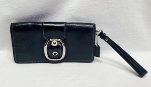 Coach Bleecker schwarz zerkleinertes Lackleder große Geldbörse Kalbsleder Riemen Clutch - Bild 1 von 21