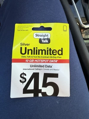 Tarjeta de recarga Straight Talk Rob 30 días $45 prepago datos ilimitados punto de acceso de 10 GB Foto 1 de 2