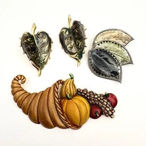 Lote de joyas de otoño vintage pendientes broche Cornucopia firmado Tona esmalte sin firmar - Imagen 1 de 3