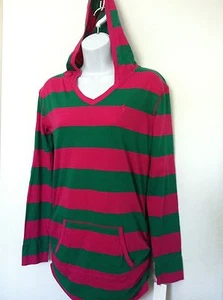 Ralph Lauren Girls Shirt Pink Green Stripe Hoodie LS Ruched Kangaroo Size 5 NWT - Picture 1 of 8