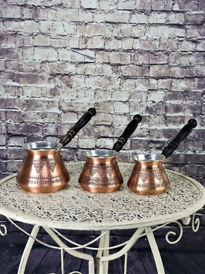 Turkish Handmade Copper Coffee Pots each 3/4/5/Set cups, Gift for friends - Image 1 of 4