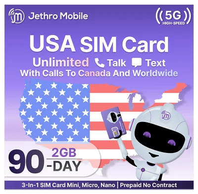 Jethro Mobile 3-Month Prepaid SIM Card: Talk, Text &Data | No Contract - Image 1 of 4