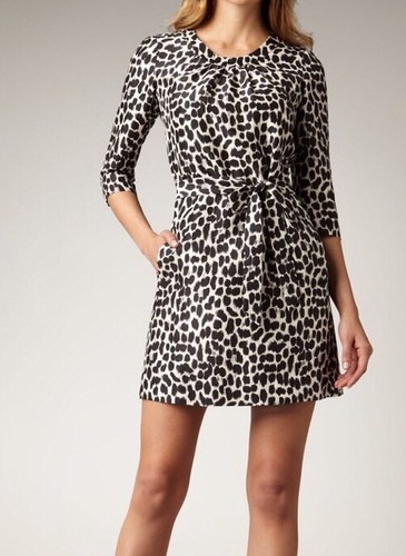 100. Abito Kate Spade Dorothy 10 bianco leopardato stampa seta ritagliato fiocco posteriore nuovo senza etichette