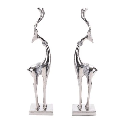 Набор из 2 алюминиевых фигурок оленей шикарная серебристая отделка настольная полка дисплей 18 дюймов высота - Изображение 1 из 4
