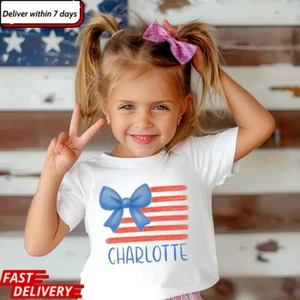 Personalized 4th of July Kids Shirt, American Flag Coquette Toddler Shirt, - Picture 1 of 9