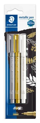 STAEDTLER 8323-S BK3 metallic marker gold, silber, weiß 1-2 mm Lackmarker NEU - Bild 1 von 3