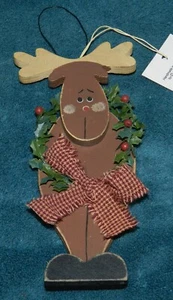 SUPER CUTE WOODEN REINDEER CHRISTMAS TREE ORNAMENT Folk Primitive - Picture 1 of 2