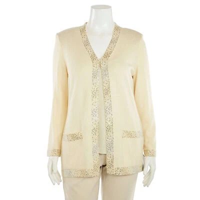 St. John Evening Crystal Trimmed Santana Knit Jacket in Cream/Gold/Silver sz 10 - Image 1 of 4
