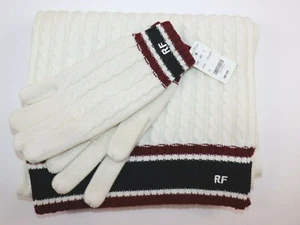NEW BROOKS BROTHERS Women's Scarf & Glove Set Ivory Striped Merino Wool $198  - Picture 1 of 6