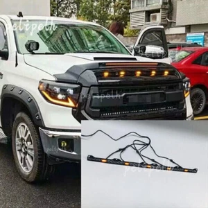 For 2014-2021 Toyota Tundra Black Front Hood Scoop Upper Grille Insert+Amber LED - Picture 1 of 8