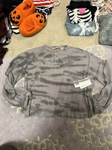 Nwt Vintage Havana Pullover Top Ribbed Purple Grey Girl's M 10-12 Tie Dye L/S - Picture 1 of 4