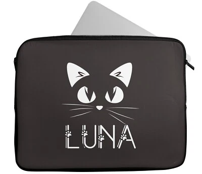 Personalised Any Name Cat Design Laptop Case Sleeve Tablet Bag 259 - Image 1 of 4