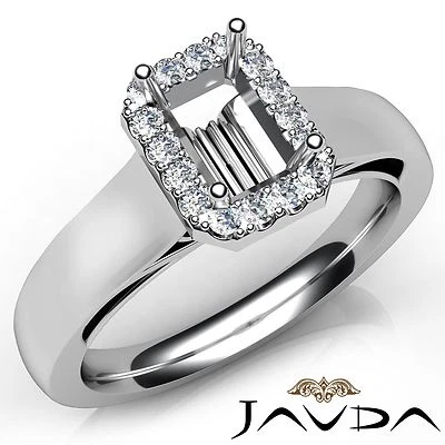 Emerald Cut Diamond Engagement Halo Prong Semi Mount Ring 18k White Gold 0.2Ct - Image 1 of 4