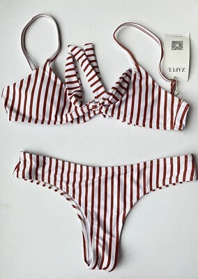 Conjunto de bikinj acolchado a rayas rojo blanco Zaful nuevo con etiquetas talla 8/S Foto 1 de 4