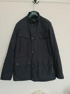 BARBOUR International Lockhill Coat Jacket Mens Leather Trim Dark Navy Biker S - Picture 1 of 24