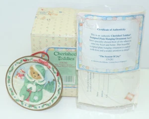 CHERISHED TEDDIES CHRISTMAS ORNAMENT SEASON OF JOY GREEN COAT 96 COA NIB 176281 - Picture 1 of 4