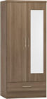 Rustic Oak Effect 2 Door 1 Drawer Mirrored Wardrobe W78 x D52 x H182.5cm NADINE