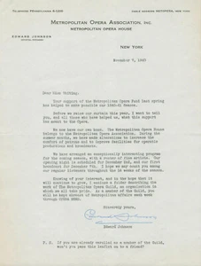 Edward Johnson SIGNED Autographed Letter Metropolitan Opera House Tenor - Picture 1 of 3