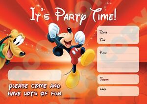 #87 MICKEY MOUSE Pack of 10 kids children birthday party INVITATIONS