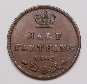 Great Britain 1843 Half 1/2 Farthing aXF HIGH Grade BEAUTY Victoria OLD UK Coin - Picture 1 of 2