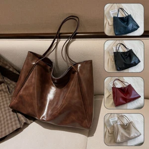 Women's Soft PU Shoulder Bag Large Capacity Retro Casual Handbag Japanese Korean - Picture 1 of 12