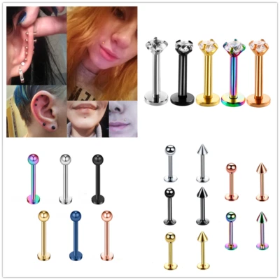 PAIR Piercing Labret Monroe Lip Bar Tragus Cartilage Helix Upper Ear Ring Studs - Image 1 of 4