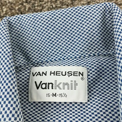 NWT Vintage 70s Van Heusen Shirt Disco Point Collar Vanknit Checked Mens Medium - Image 1 of 4