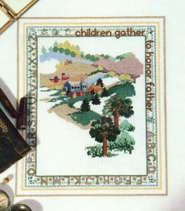 A SAMPLER FOR FATHER Alphabet Dad House Country Cross Stitch Pattern Chart V7 - Picture 1 of 2