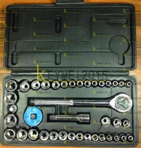 40pc SAE & Metric Sockets Set 1/4" & 3/8" w/ Ratchet & Case 6pt New Hand Tools - Picture 1 of 1