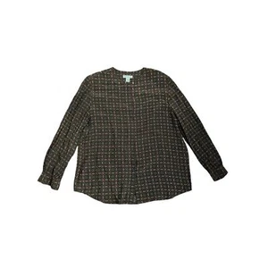 90s VTG Liz Claiborne 100% Silk Burgundy Geometric Patterned Long Sleeve Top 16 - Picture 1 of 5