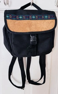 Vintage 1990er Y2K Mini schwarz Backback Geldbörse Portemonnaie Wildleder Southwestern Azteken - Bild 1 von 14