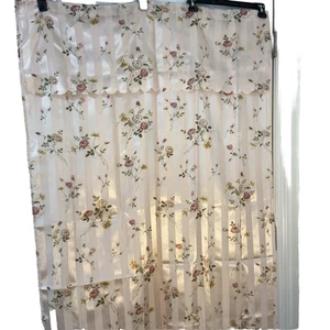 Fabric Shower Curtain 70x72 Floral Pink Stripes Sheen Top Ruffle EUC Beautiful - Picture 1 of 9