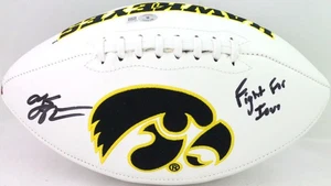 Aj Epenesa Autographed Iowa Hawkeyes Logo Football w/ FFI - Beckett W*Black - Picture 1 of 11