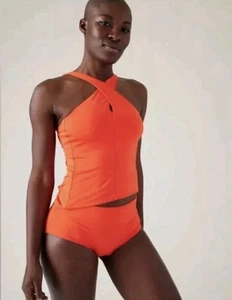 Athleta Crossed Tankini Top Swim Surf Vermillion Orange Size Small - Picture 1 of 4