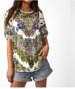 Free People Luly Tee Ivory Combo Boho Style Size MEDIUM Easy Wear EUC - Picture 1 of 15