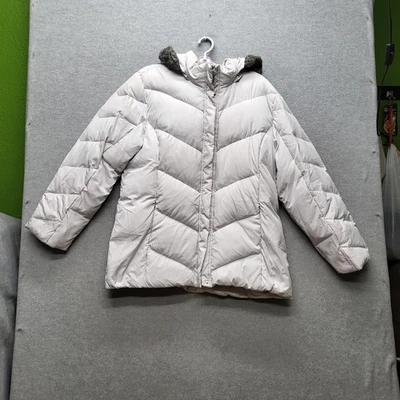 IZOD Women Jacket XL Light Gray Puffer Jacket Down Fur Trim Zipper - Image 1 of 4