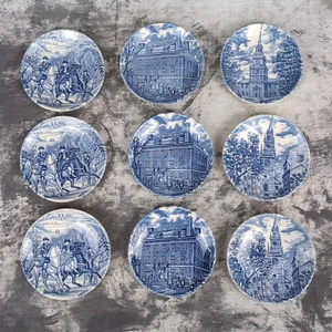 Liberty Blue Staffordshire 4" Untersetzer Historische Kolonialszenen 9er Set - Bild 1 von 24