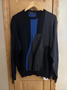 Vintage St. Croix Men’s Geometric Black Blue Gray Knit Sweater XL Extra Large - Picture 1 of 6