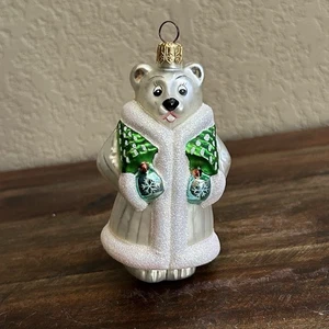 Retired Vintage Radko Beary Chic Ornament | 1998 Glass Bear Christmas Decor - Picture 1 of 7