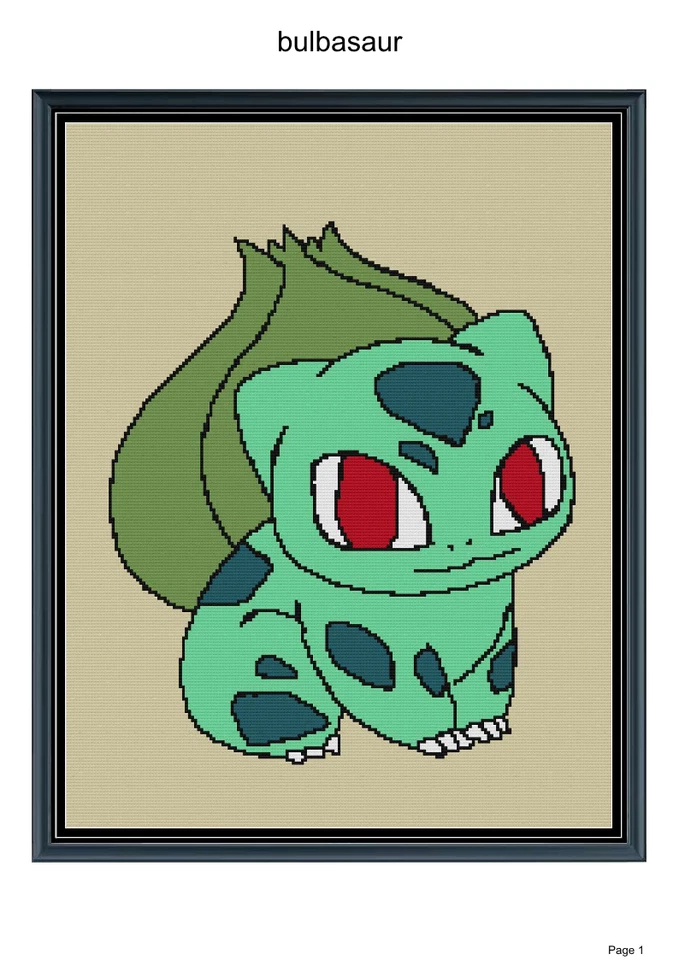 bulbasaur blanket pattern,45x55",written and graph pattern included - Image 1 of 1